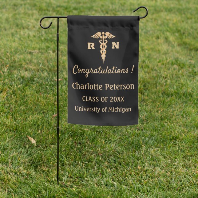 Modern Black and Gold Nurse Graduation  Garden Flag (In SItu)
