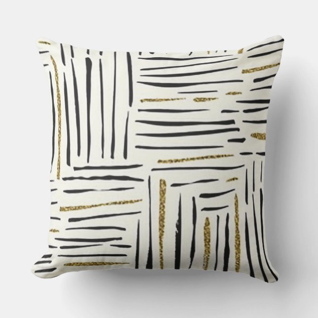 Modern Black and Gold Outdoor Throw Pillow (Front)