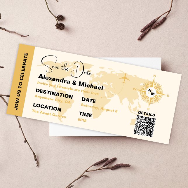 Modern Black and Gold Passport Save the Date Invitation (Creator Uploaded)