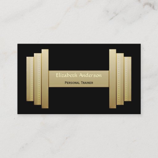 Customizable Modern Black and Gold Personal Trainer Business Card Template