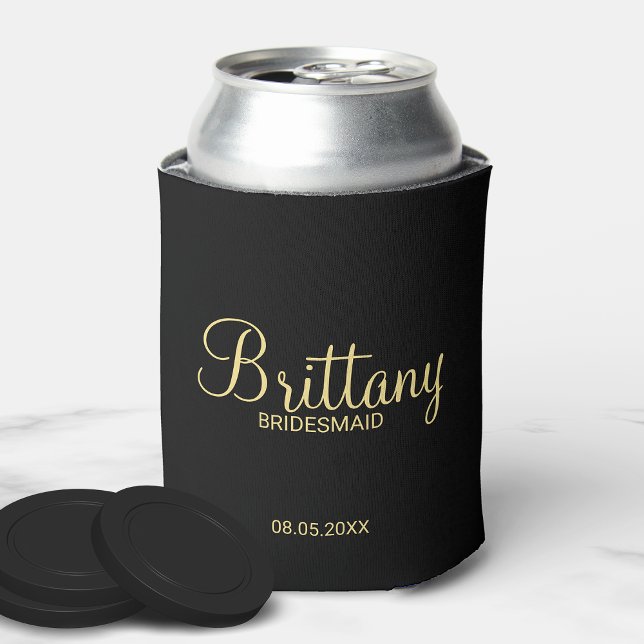 Modern Black and Gold Personalized Bridesmaids Can Cooler (Creator Uploaded)