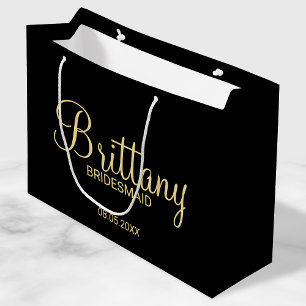 Modern Black and Gold Personalized Bridesmaids Large Gift Bag
