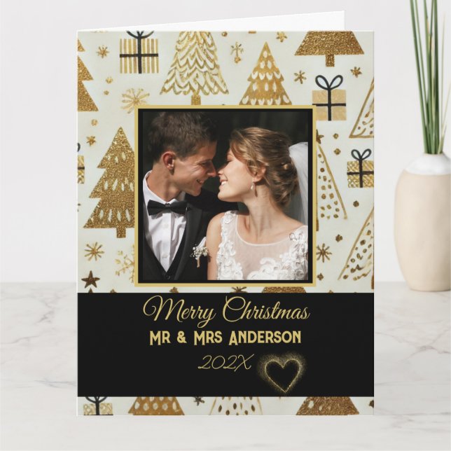 Modern Black and Gold Personalized Couples  Card (Front)