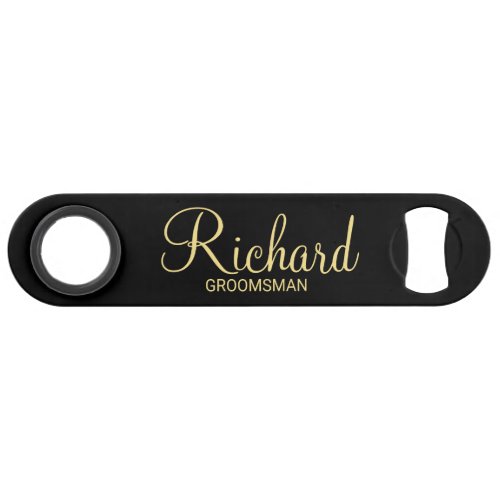 Modern Black and Gold Personalized Groomsman Bar Key