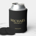 Modern Black and Gold Personalized Groomsman Can Cooler<br><div class="desc">Modern Black and Gold Personalized Groomsman Gifts featuring personalized groomsman's name, title and wedding date in gold classic serif font style on black background. Also perfect for Best Man, Father of the Bride and more. Please Note: The foil details are simulated in the artwork. No actual foil will be used...</div>
