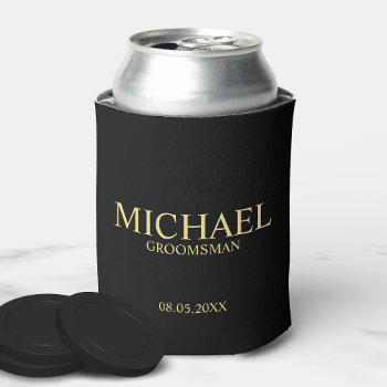 Modern Black And Gold Personalized Groomsman Can Cooler by manadesignco at Zazzle