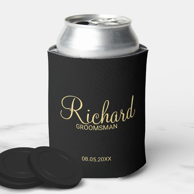 Modern Black and Gold Personalized Groomsman Can Cooler (Creator Uploaded)