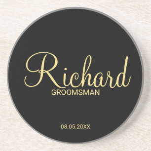 Modern Black and Gold Personalized Groomsman Coaster