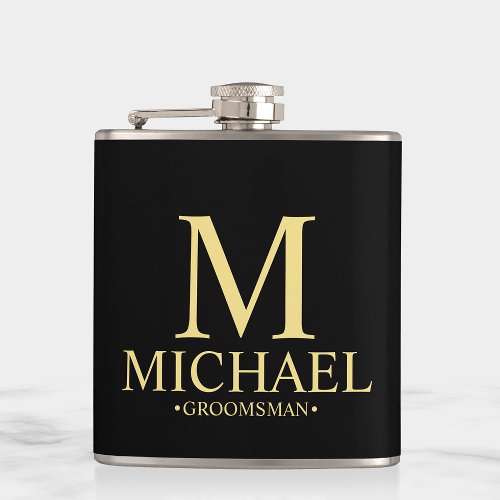 Modern Black and Gold Personalized Groomsman Flask