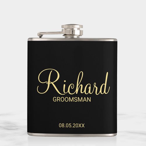 Modern Black and Gold Personalized Groomsman Flask