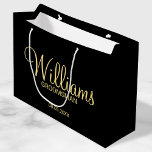 Modern Black and Gold Personalized Groomsman Large Gift Bag<br><div class="desc">Modern Black and Gold Personalized Groomsman Gifts featuring personalized groomsman's name in gold modern script font style with title and wedding date in modern sans serif font style on black background. Also perfect for best man, father of the bride, bridesmaid, maid of honor, mother of the bride and more. Please...</div>