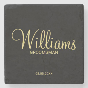Modern Black and Gold Personalized Groomsman Stone Coaster