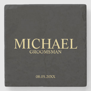 Modern Black and Gold Personalized Groomsman Stone Coaster