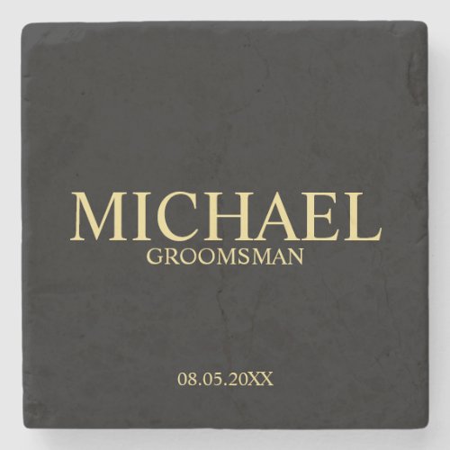Modern Black and Gold Personalized Groomsman Stone Coaster