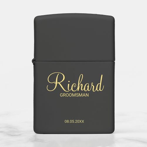 Modern Black and Gold Personalized Groomsman Zippo Lighter