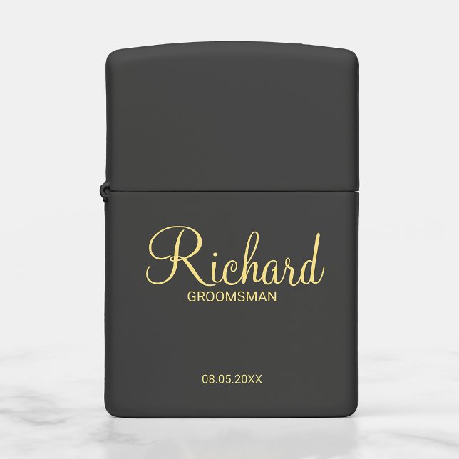Modern Black and Gold Personalized Groomsman Zippo Lighter (Creator Uploaded)