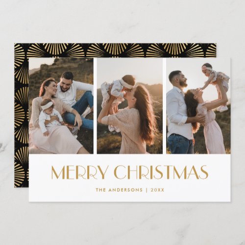 Modern Black and Gold Photo Collage Christmas Holiday Card