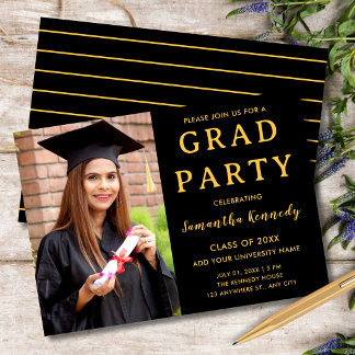 Modern Black And Gold Photo Graduation 2026 Party Invitation