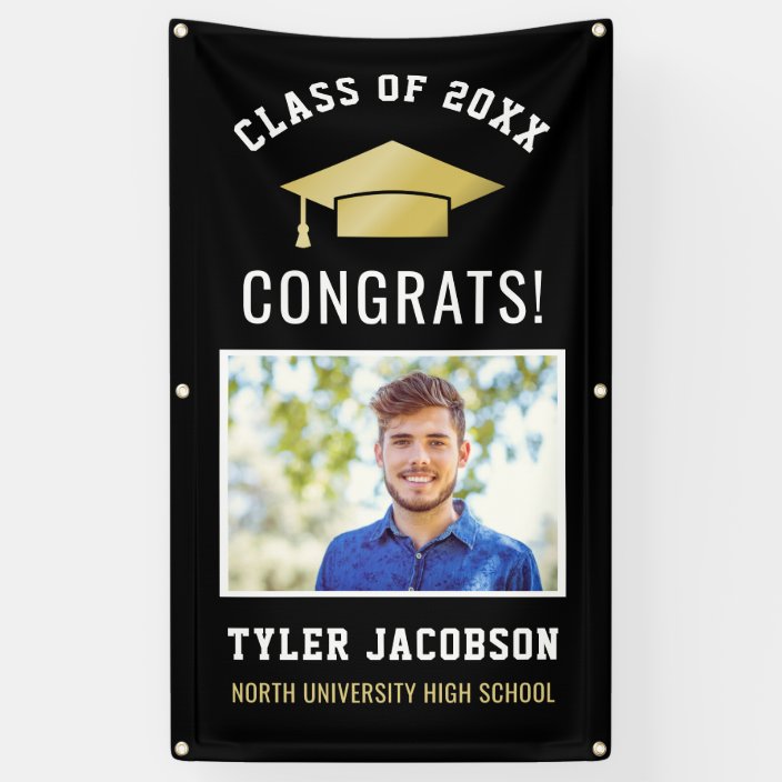 Modern Black and Gold Photo Graduation Party Banner | Zazzle.com