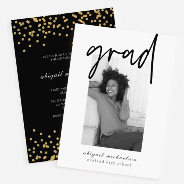 Modern Black and Gold Photo Graduation Party Invitation (Creator Uploaded)