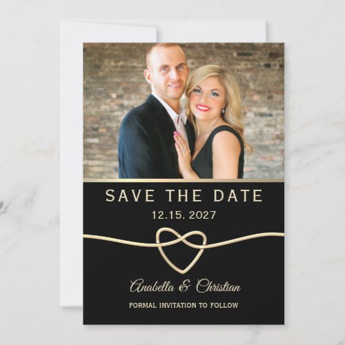 Modern Black and Gold Photo Wedding Save The Date