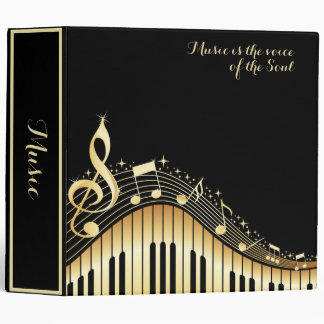 Modern Black and Gold Piano Keyboard and Notes 3 Ring Binder