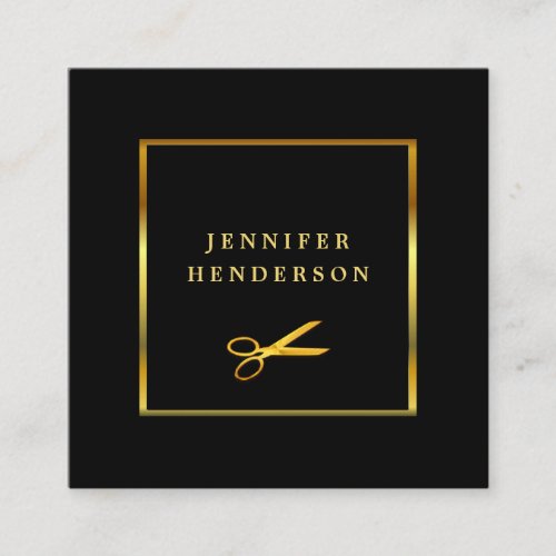 Modern black and gold professional hair stylist square business card