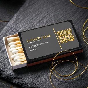 Modern Black and Gold QR Code business Matchboxes