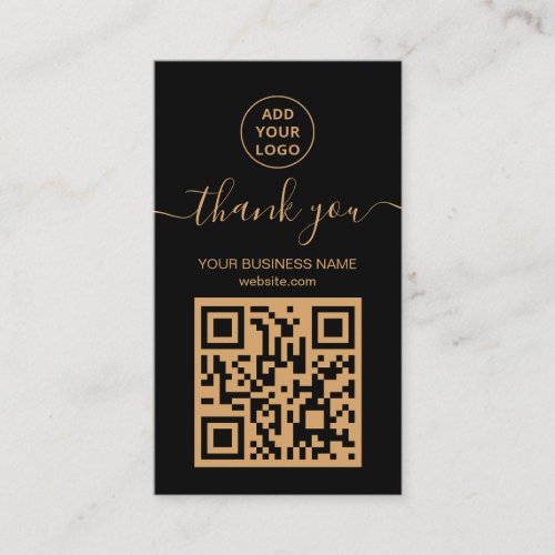Modern Black And Gold QR code Order thank you  Business Card