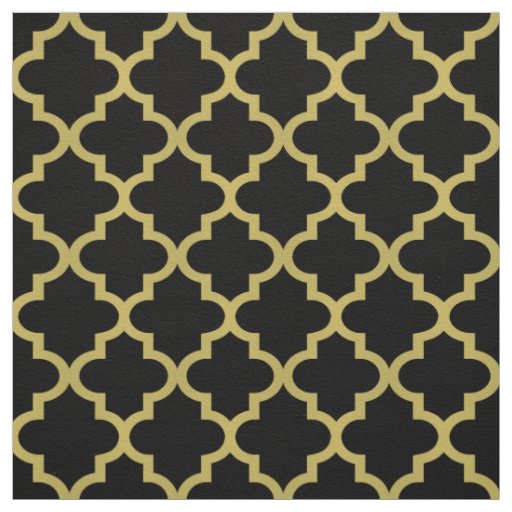 Modern Black and Gold Quatrefoil Pattern Fabric
