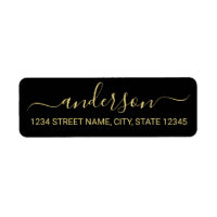 Modern Black and Gold Script Return Address