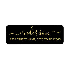 Modern Black and Gold Script Return Address Label