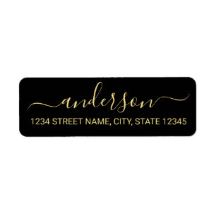 Modern Black and Gold Script Return Address Label