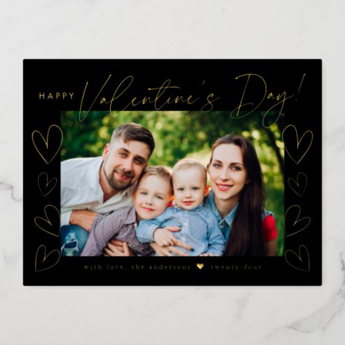 Modern Black and Gold Script Valentines Day Photo Foil Holiday Postcard