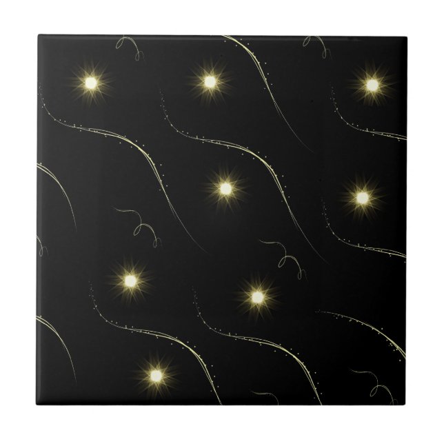 Modern Black And Gold Shooting Stars Ceramic Tile (Front)