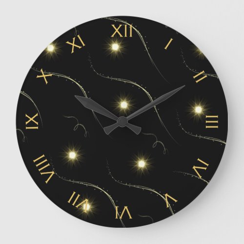 Modern Black And Gold Shooting Stars Large Clock