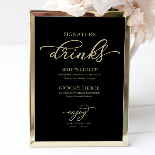 Modern Black and Gold Signature Drinks Bar Sign