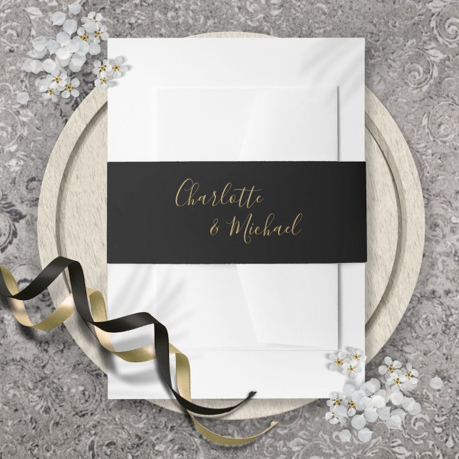 Modern Black And Gold Signature Script Invitation Belly Band (Modern Black And Gold Signature Script Invitation Belly Band)