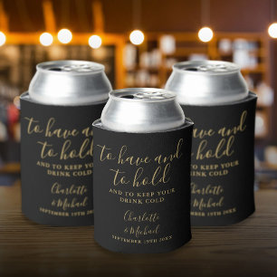Modern Black And Gold Signature Script Wedding Can Cooler