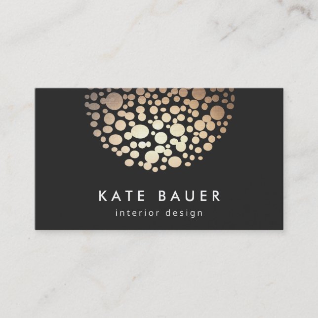 Modern Black and Gold Sphere Interior Designer Business Card (Front)