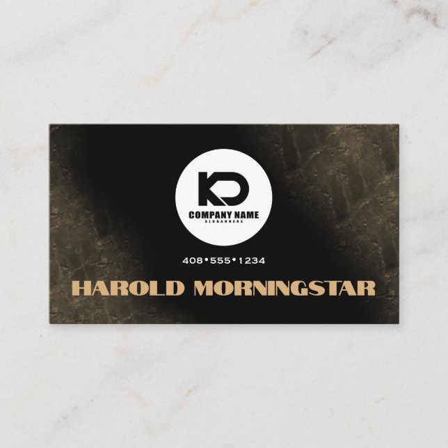 Modern Black and Gold Stone Qr and Logo Business Card (Front)