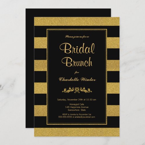 Modern Black and Gold Striped Bridal Brunch Invitation