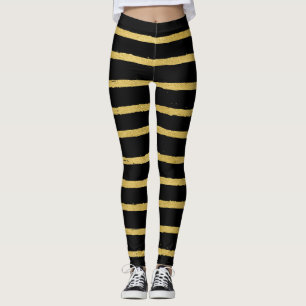Modern Black and Gold Striped  Leggings