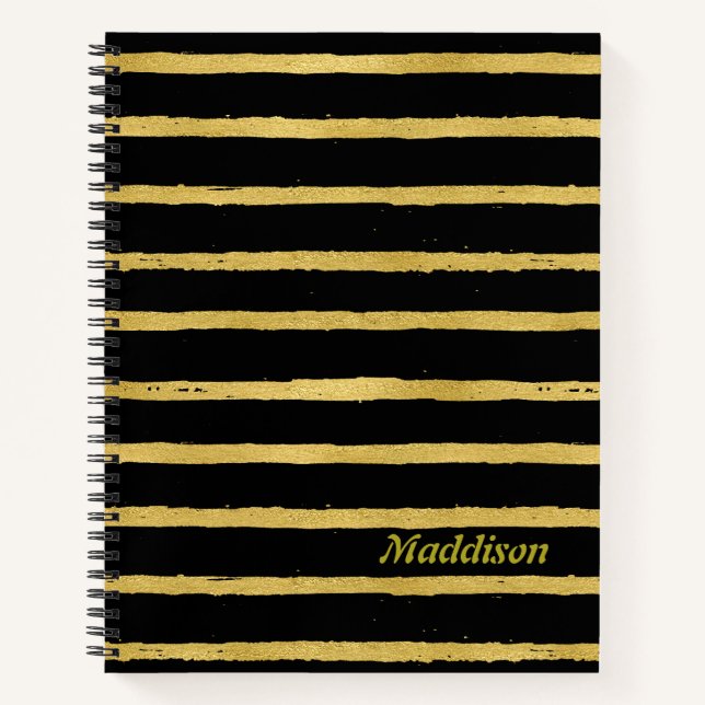 Modern Black and Gold  Striped  Notebook (Front)