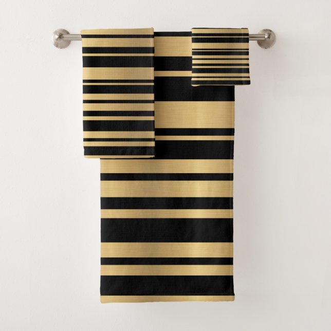 Modern Black and Gold Striped Towels (Insitu)