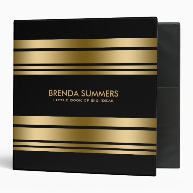 Modern black and gold stripes 3 ring binder (Front/Inside)