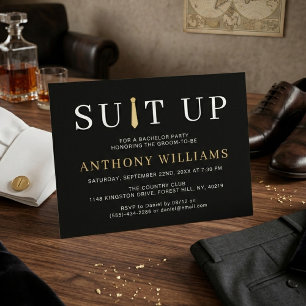 Modern Black and Gold Suit Up Bachelor Party Invitation