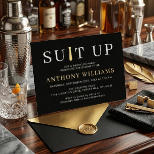 Modern Black and Gold Suit Up Bachelor Party Real Foil Invitation