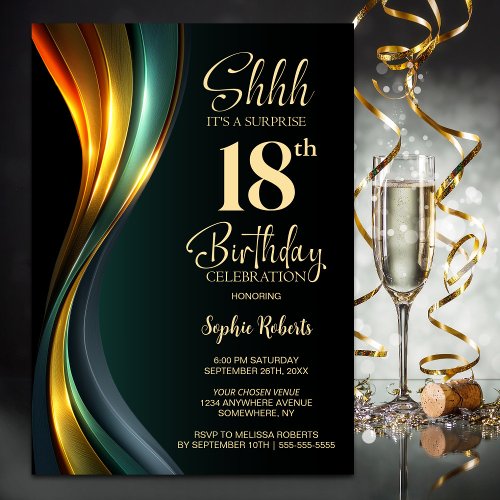 Modern Black and Gold Surprise 18th Birthday Party