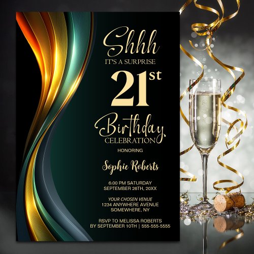 Modern Black and Gold Surprise 21st Birthday Party